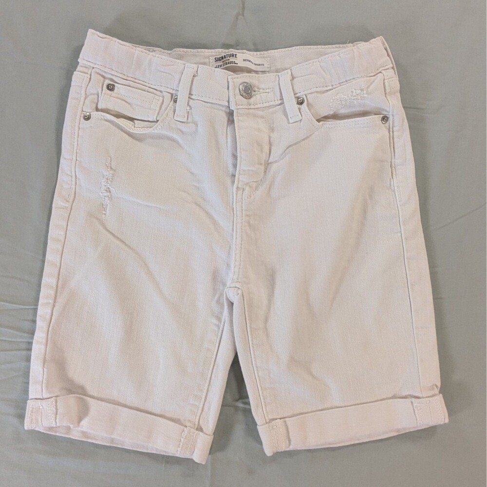 Levi Strauss Signature Kids Denim Bermuda Shorts Sz W12 Adjustable White
